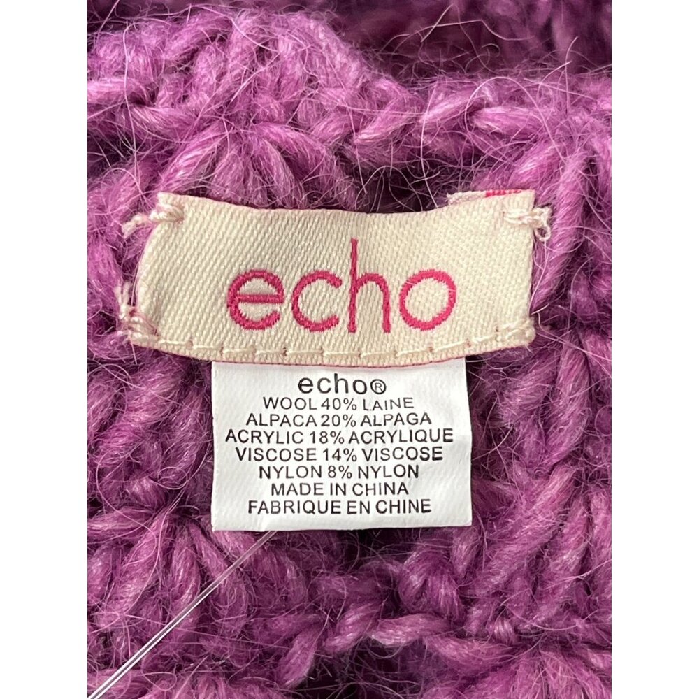 Echo Design Beanie Hat Wool Alpaca Purple Crochet Knit Rose Accent Womens NEW - Picture 6 of 9